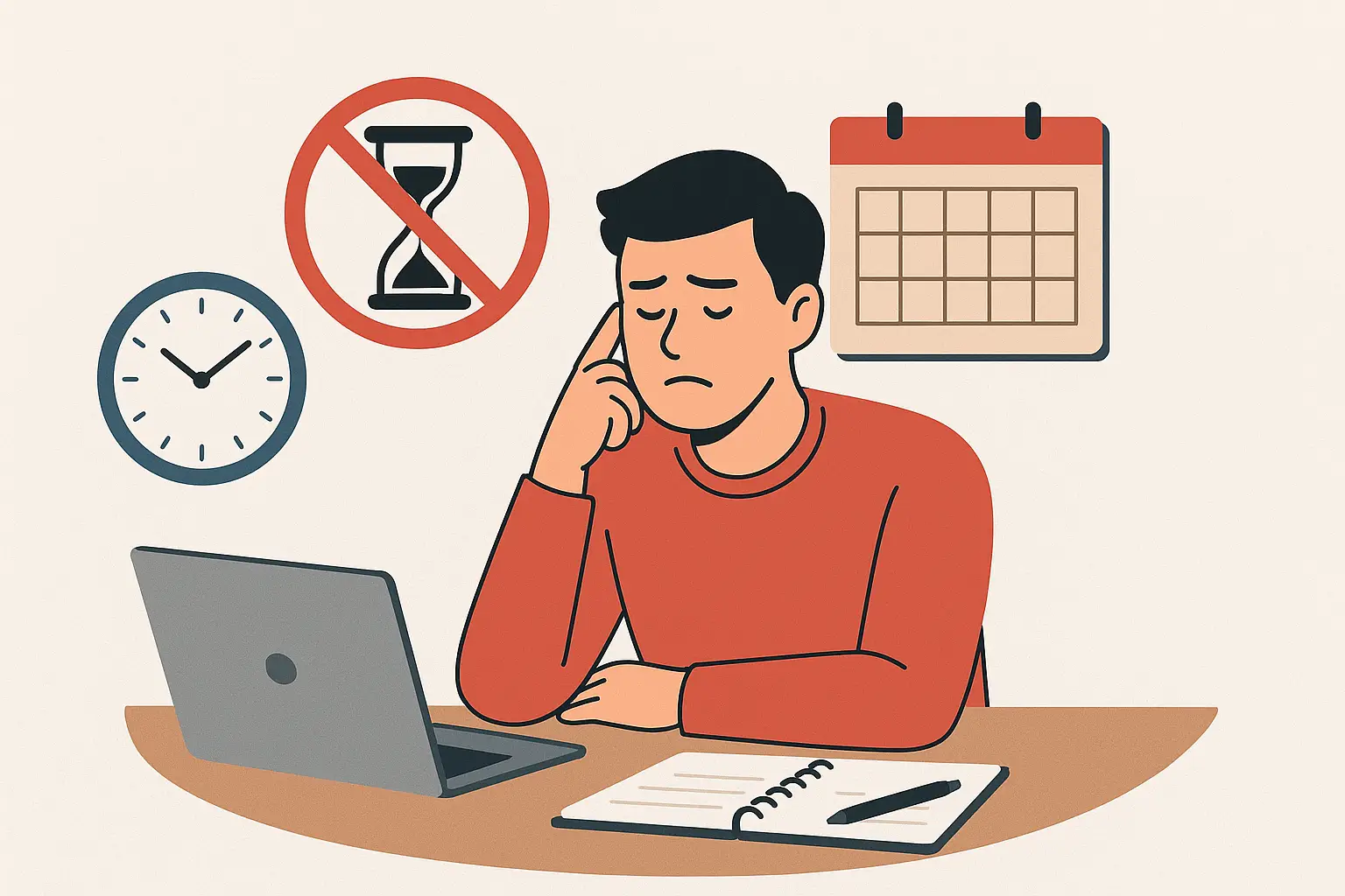 Person feeling overwhelmed while delaying work at a desk, representing how to stop procrastinating and improve productivity